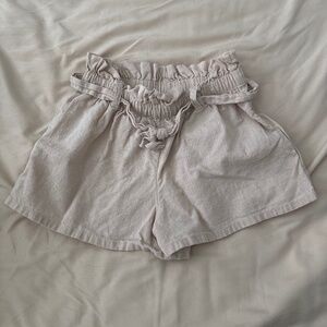H & M Beige Linen Blend Pull On Ribbon Waist Shorts Size 6